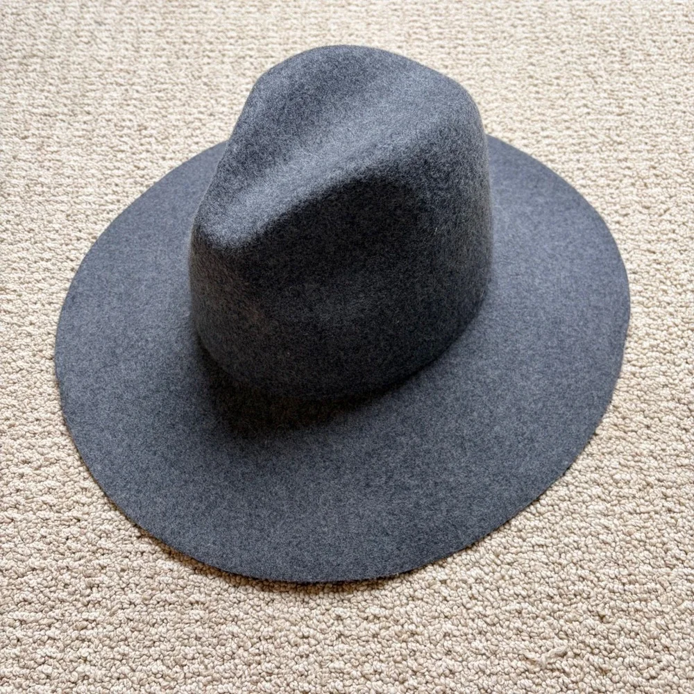 Olive & Pique Charcoal Grey Wool Felt Wide Brim Fedora Hat